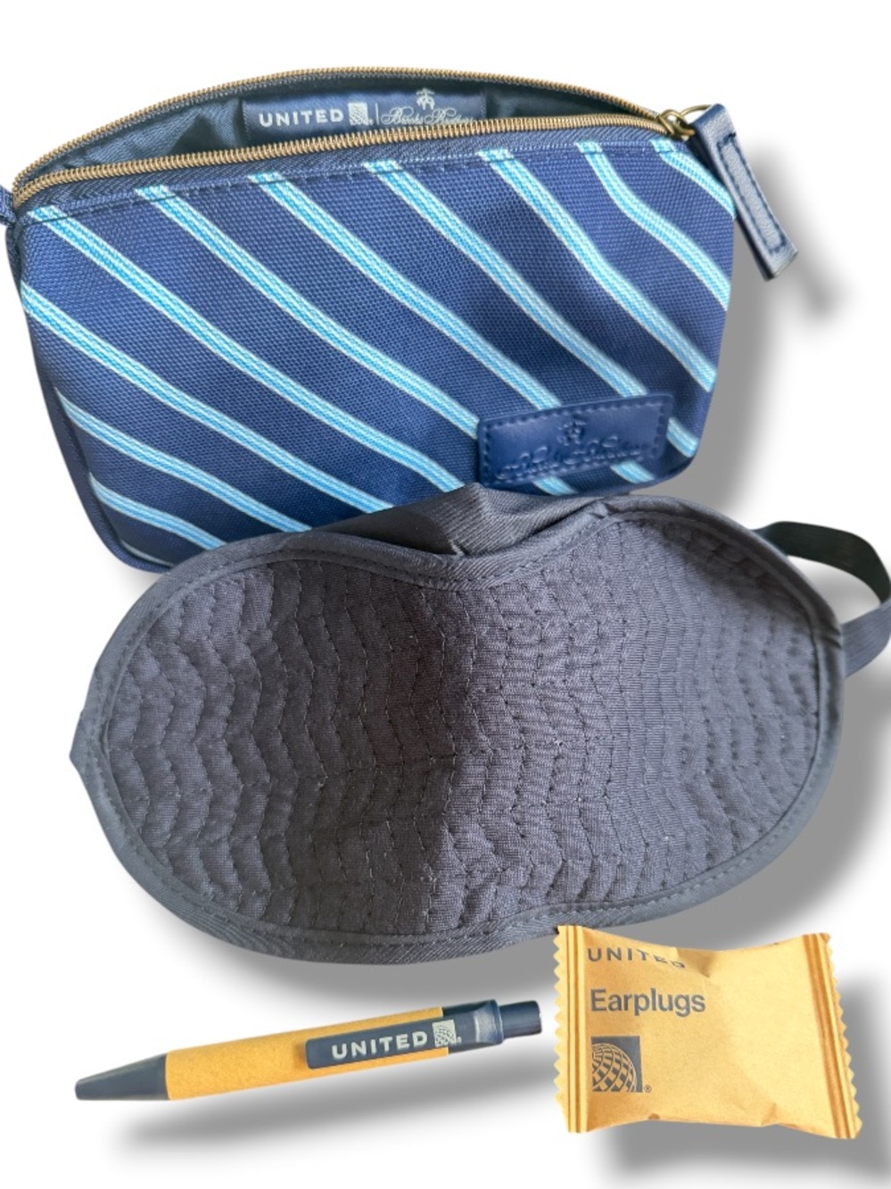 Brooks Brothers x United Airlines Polaris Amenity Kit Blue Striped Travel Pouch